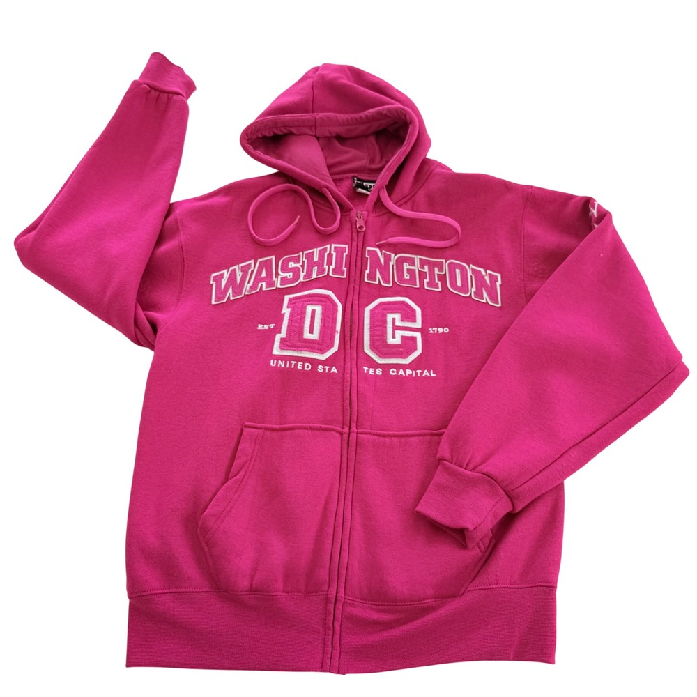 DC One Washington DC Zip Up Hoodie Medium Pink Graphic Souvenir Sweatshirt